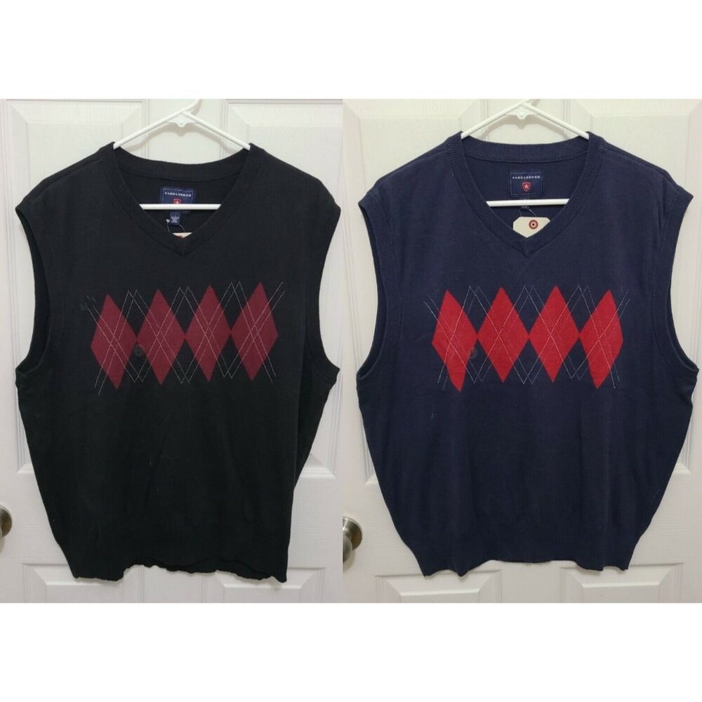 NEW x2 Saddlebred Men's Sleeveless V Neck Sweater Vests Argyle Grandpa Core Sz L